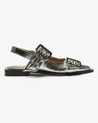 Ganni Feminine Buckle Slingback-Ballerinas Silbern