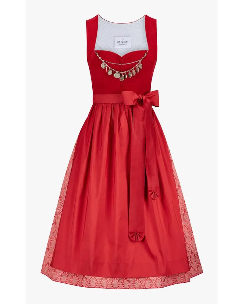 Silk & Pearls x LODENFREY Midi-Dirndl mit Seidenschürze Rot