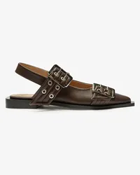 Ganni Feminine Buckle Slingback-Ballerinas Braun