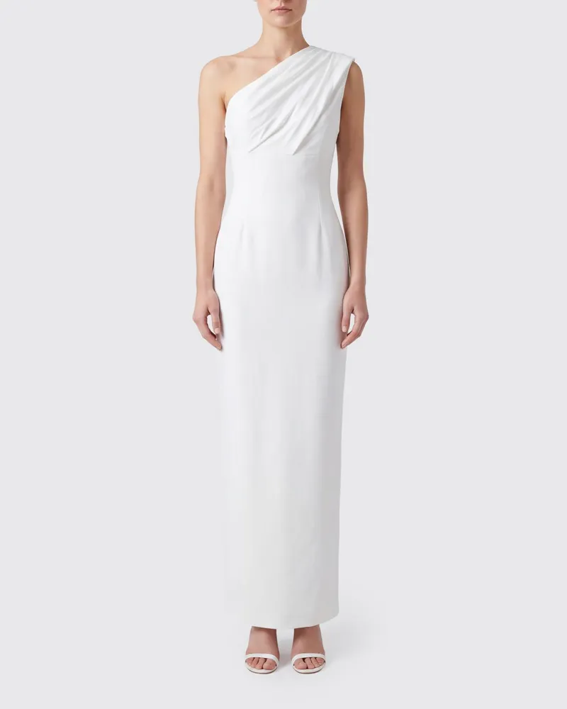 Solace London Langes One-Shoulder-Abendkleid aus Satin von mit Rückenschlitz Weiß