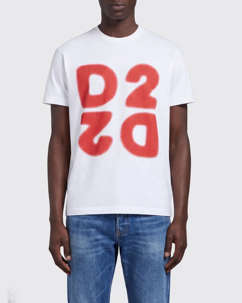 Dsquared2 Slim-Fit T-Shirt aus Baumwolle mit kurzen Ärmeln und Logo-Print Weiß
