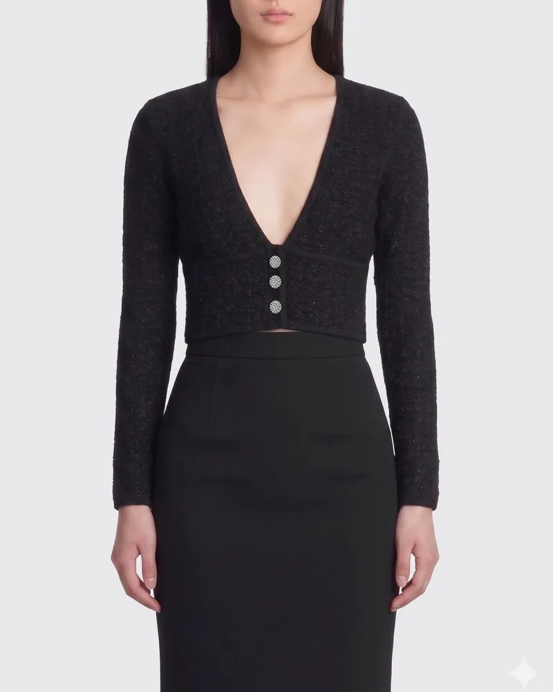 Alessandra Rich Crop Top aus Schurwollmischung Schwarz
