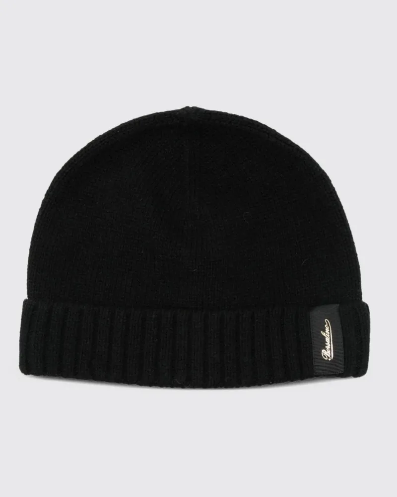 Borsalino Kaschmir-Beanie-Mütze mit Umschlag und Logo-Patch Schwarz