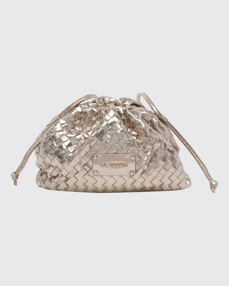 LA CARRIE Mini-Bucket-Bag aus geflochtenem Leder mit Kordelzugverschluss Gold