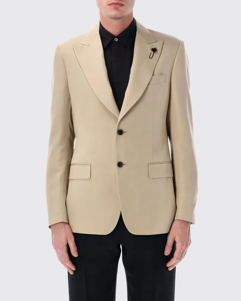 LARDINI Slim Fit Einreiher-Blazer aus Viskose und Seide mit steigendem Revers Sand