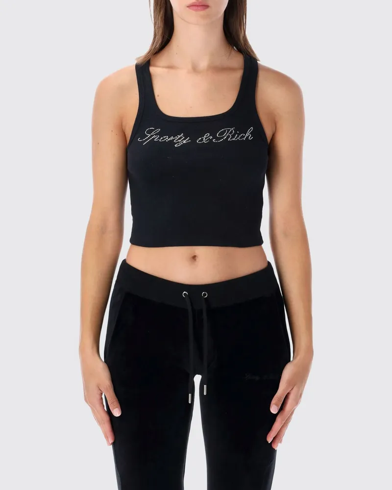 SPORTY & RICH SPORTY  RICH Cropped-Top Sporty & Rich aus Stretch-Baumwolle mit eckigem Ausschnitt und Strass-Logo Schwarz