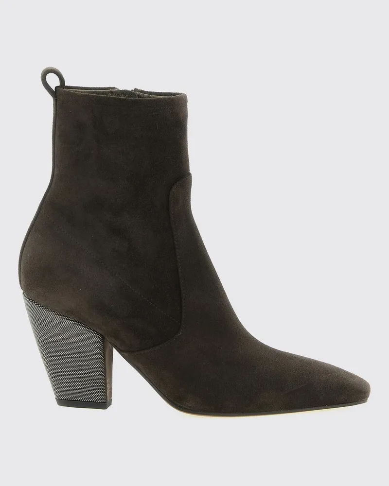 Brunello Cucinelli Texanische Wildlederstiefeletten mit ausgestelltem hohem Absatz Braun