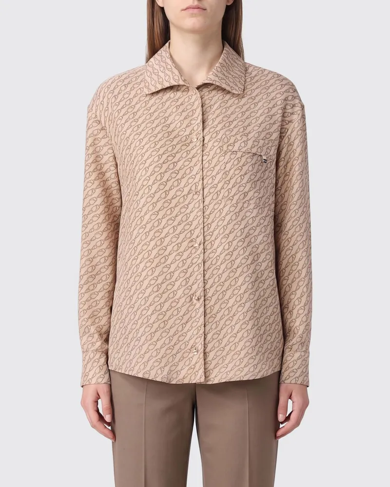 Herno Seidenhemd mit grafischem Print und Reißverschlusstaschen Beige