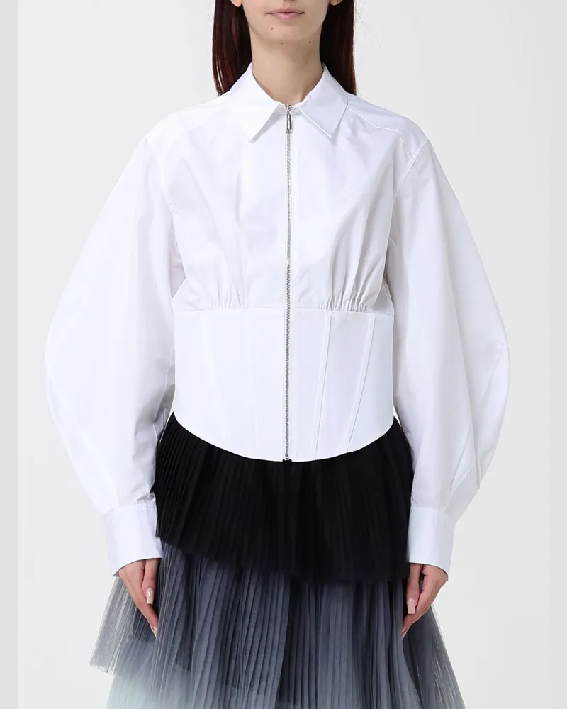 Karl Lagerfeld Slim-Fit-Bustier-Hemd aus Bio-Baumwolle mit Reißverschluss Weiß