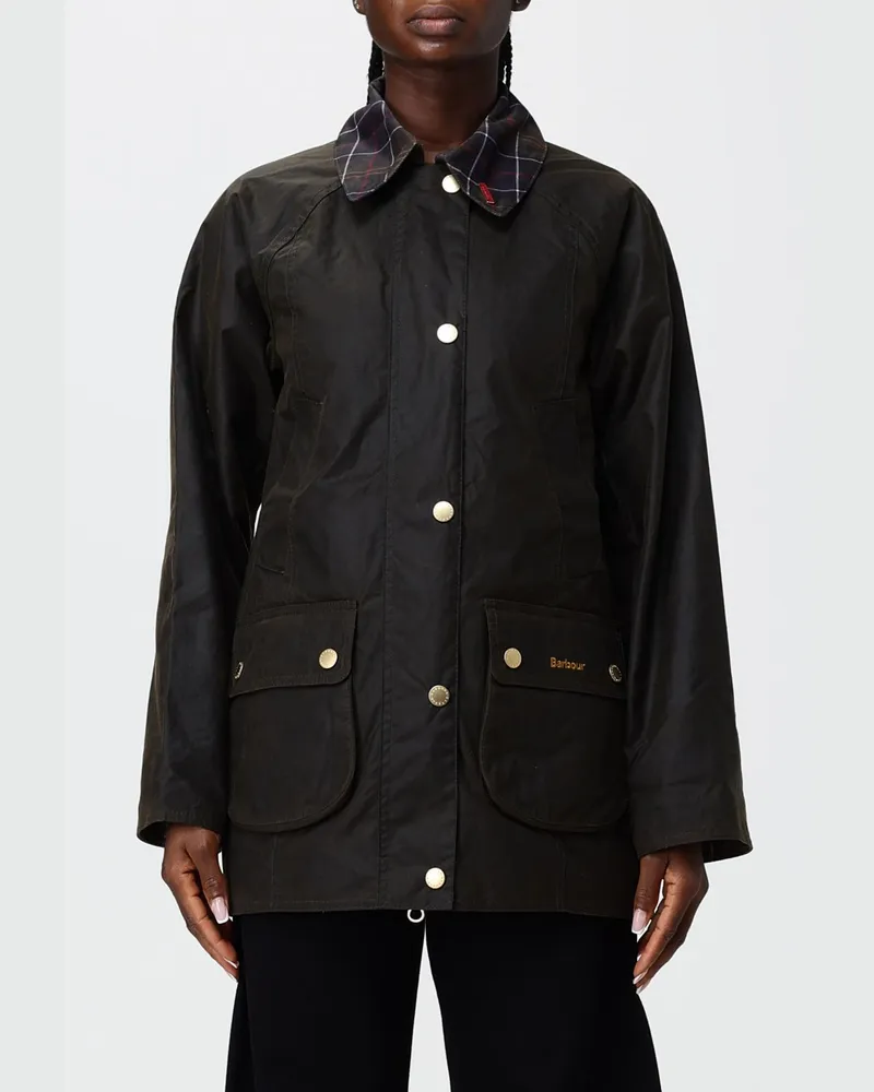 Barbour Kurze Hemdjacke aus gewachster Baumwolle mit kariertem Kragen Grün