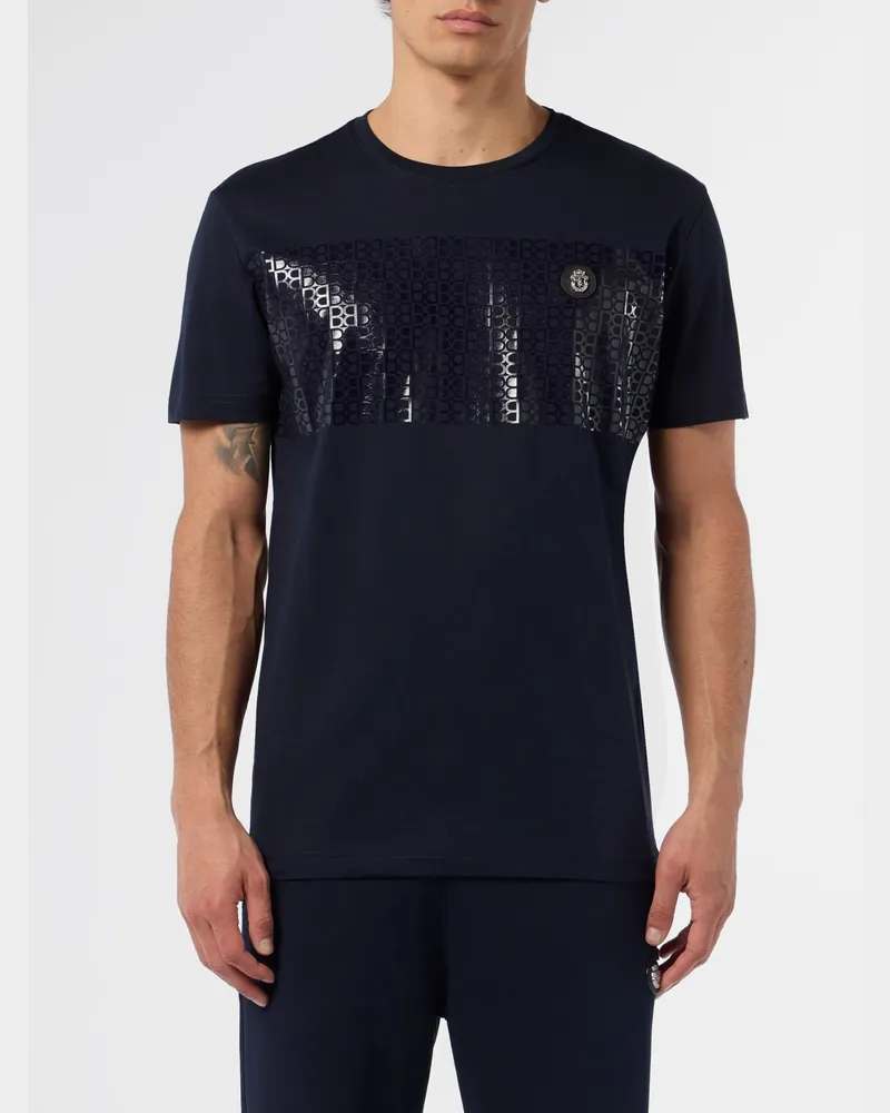 Billionaire Slim Fit Baumwoll-T-Shirt mit Kontrastlogo auf der Brust Blau