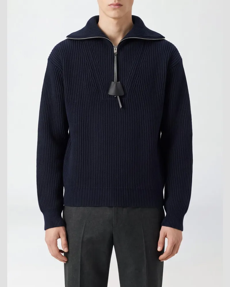 Celine Pullover aus Wolle und Kaschmir mit Matrosenkragen und Halbreißverschluss Navy