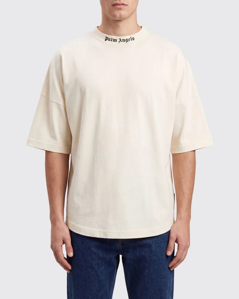 Palm Angels Locker geschnittenes Baumwoll-T-Shirt mit kontrastierendem Logo Weiß
