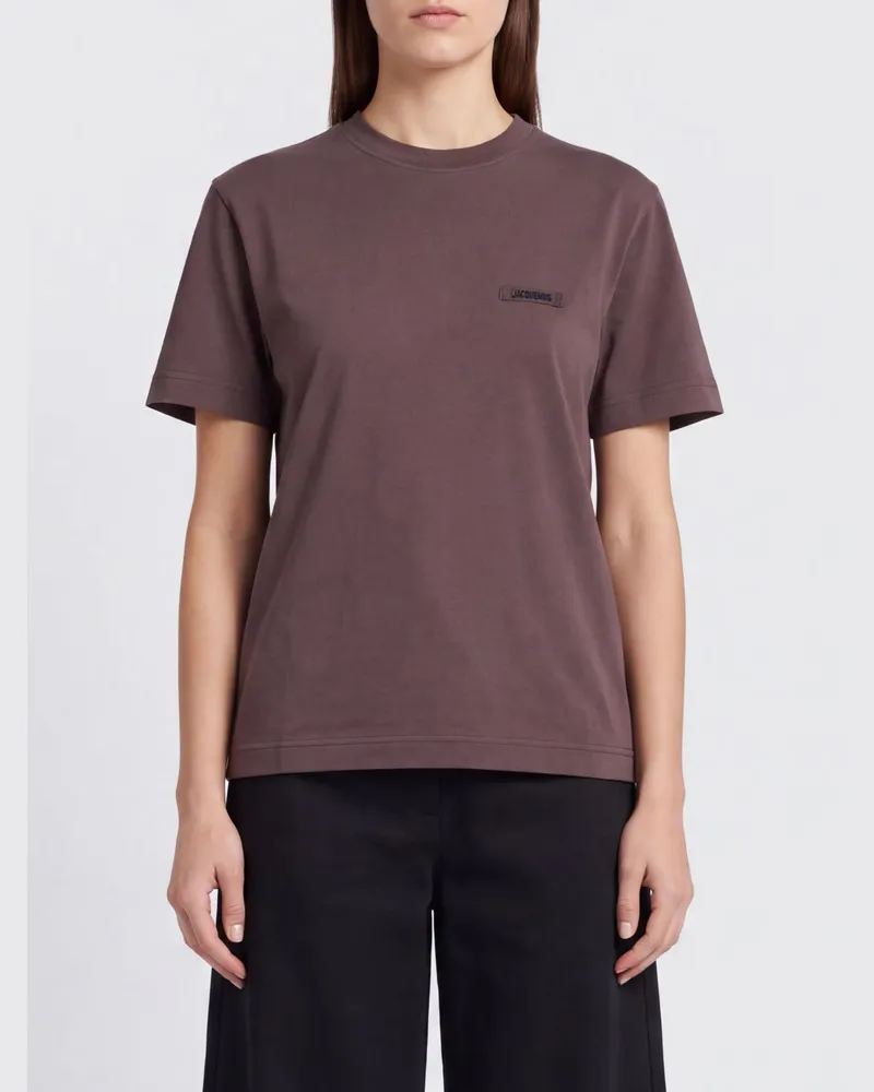 Jacquemus Kurzärmeliges T-Shirt aus Stretch-Baumwolle mit Rundhalsausschnitt Braun