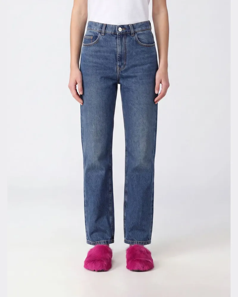 Marni Hoch taillierte Straight-Jeans aus reinem Fünf-Taschen-Baumwoll-Denim Blau