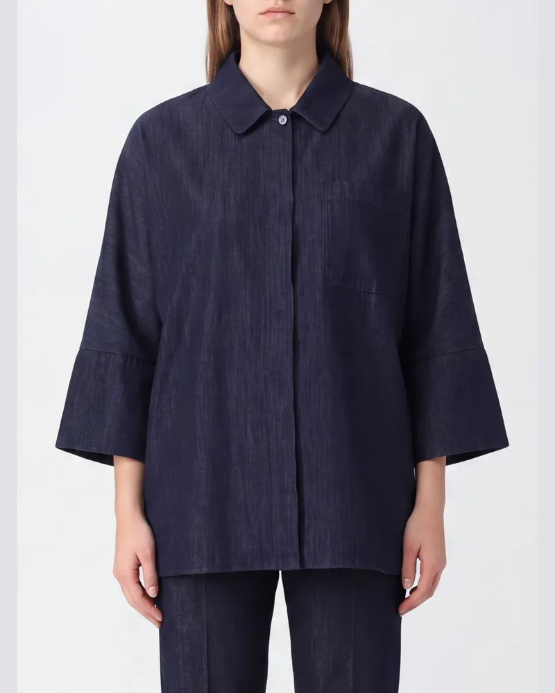 Max Mara Relaxed-Fit-Baumwollhemd mit verdeckter Knopfleiste Blau