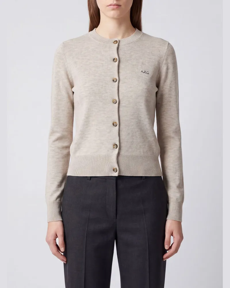 A.P.C. Rundhals-Cardigan aus Schurwoll-Baumwoll-Mischung mit Kontrastlogo Grau
