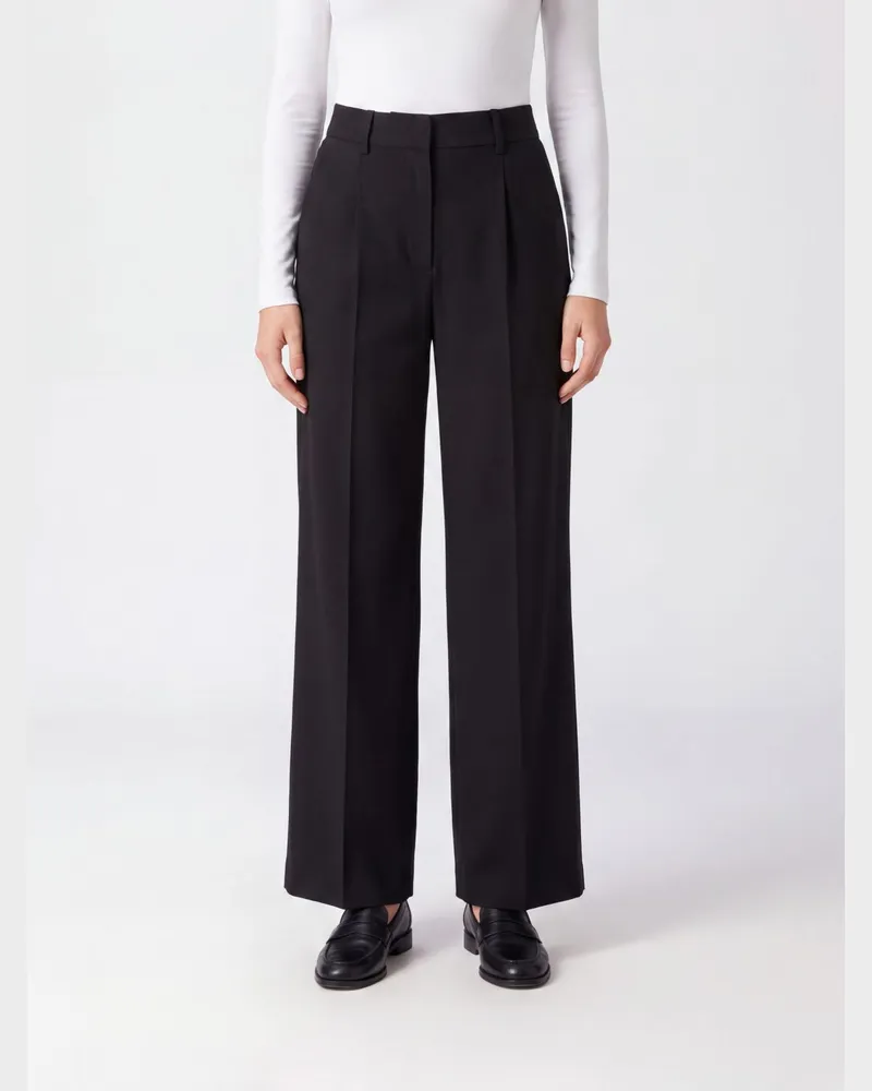 Erika Cavallini High-Waist Wide-Leg-Hose aus Wollmischung mit verdecktem Verschluss Schwarz