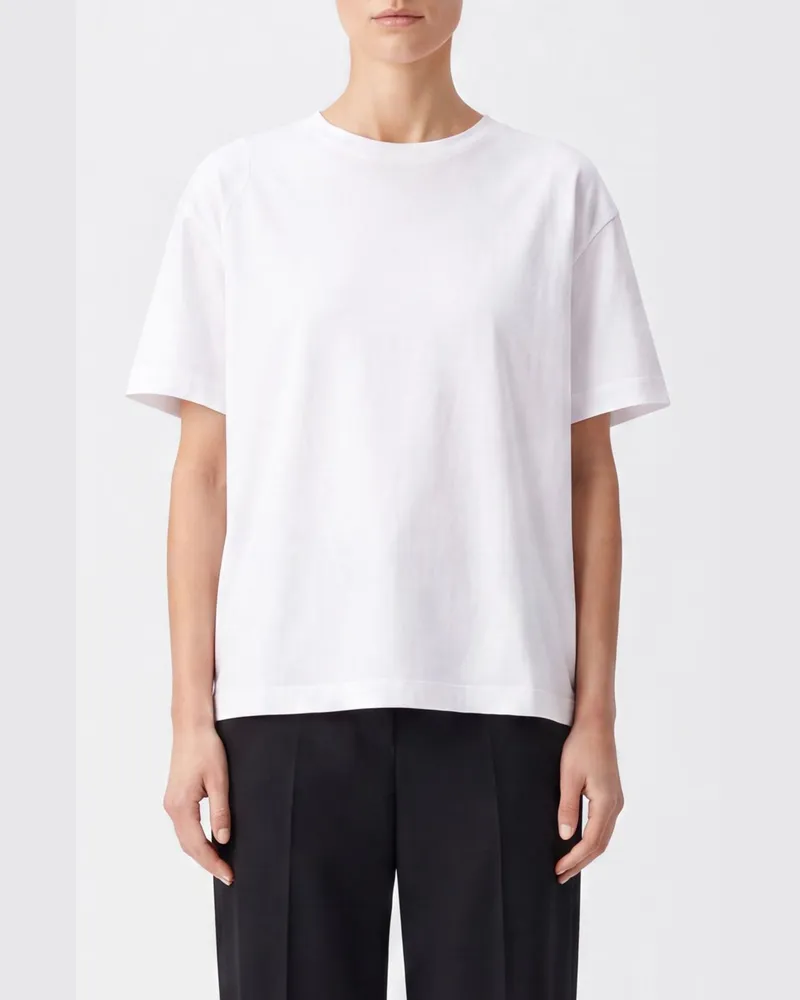Totême Crewneck-T-Shirt aus Bio-Baumwolle mit überschnittenen Schultern Weiß