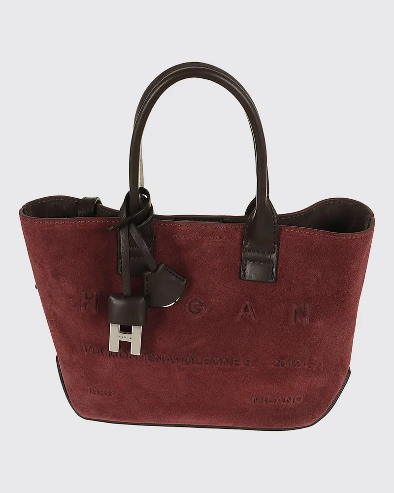 Hogan Mini-Handtasche Address aus Leder mit doppeltem Henkel und Charm Weinrot