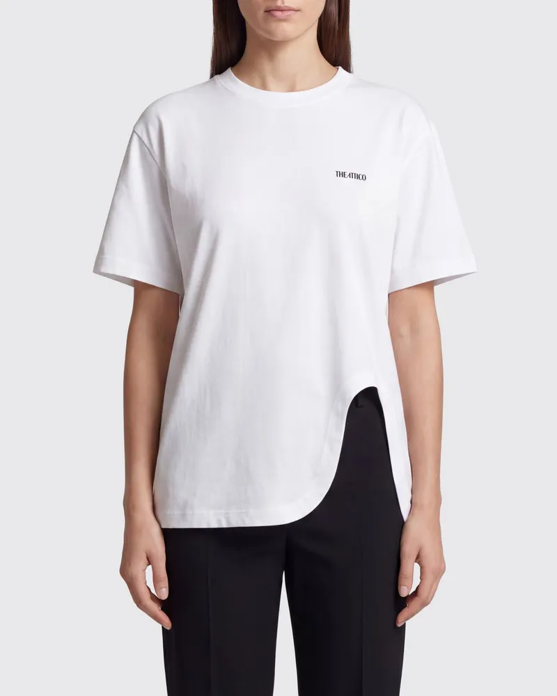 ATTICO Baumwoll-T-Shirt mit Kontrastlogo und asymmetrischem Saum Weiß
