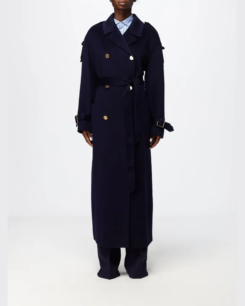 Elisabetta Franchi Langer doppelreihiger Wollmantel mit Gürtel Blau