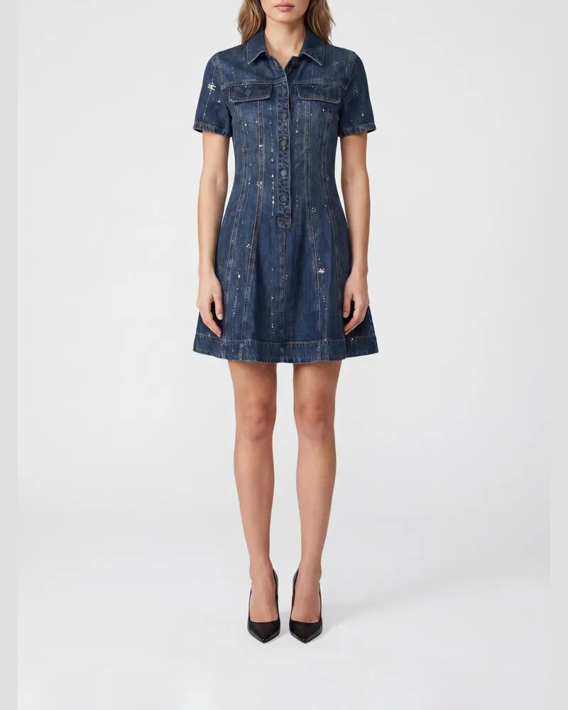 Self-Portrait Hemdblusen-Minikleid aus Lyocell mit klassischem Kragen Blau