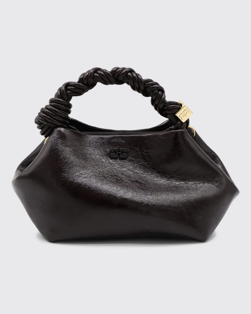 Ganni Bou Mini-Tasche mit Schmetterlings-Logo und geflochtenem Griff Braun