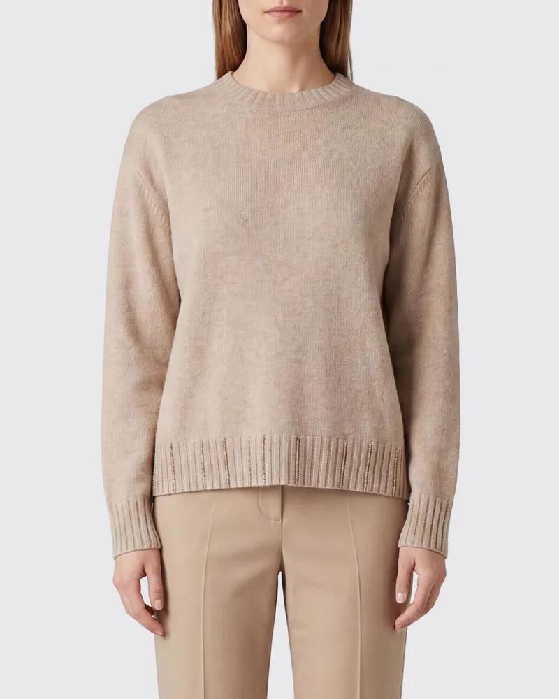 Fabiana Filippi Pullover aus Schurwolle, Seide und Kaschmir mit Monili Kaffee