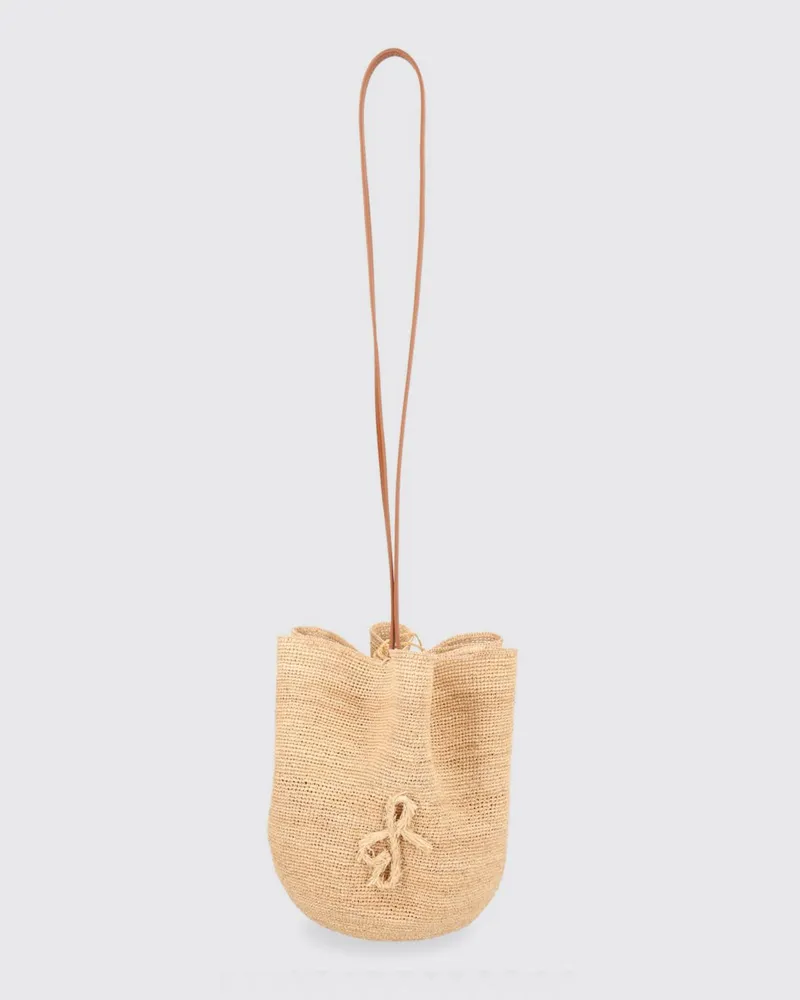 RUSLAN BAGINSKIY The HatBag Mini-Beuteltasche aus Häkel-Bast mit gesticktem Logo Beige