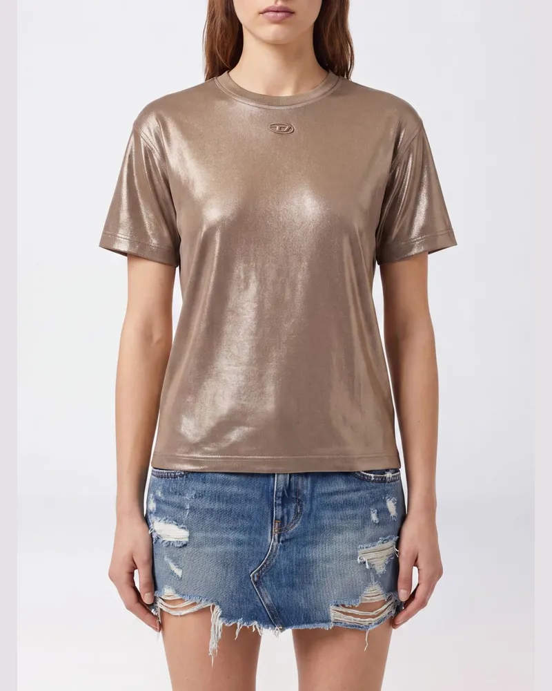 Diesel T-Shirt aus laminierter technischer Viskose mit Oval D-Logo und überschnittenen Schultern Beige