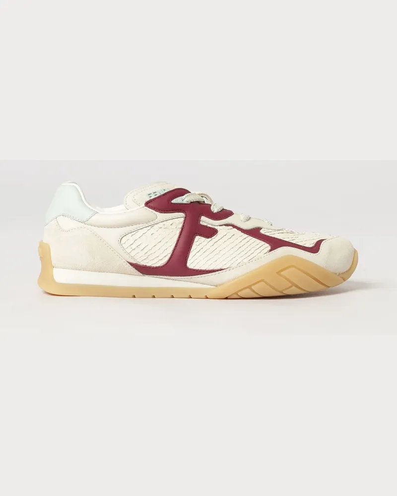 Fendi Wave Pulse Low-Top-Sneakers aus Kalbsleder mit geprägtem Logo Beige