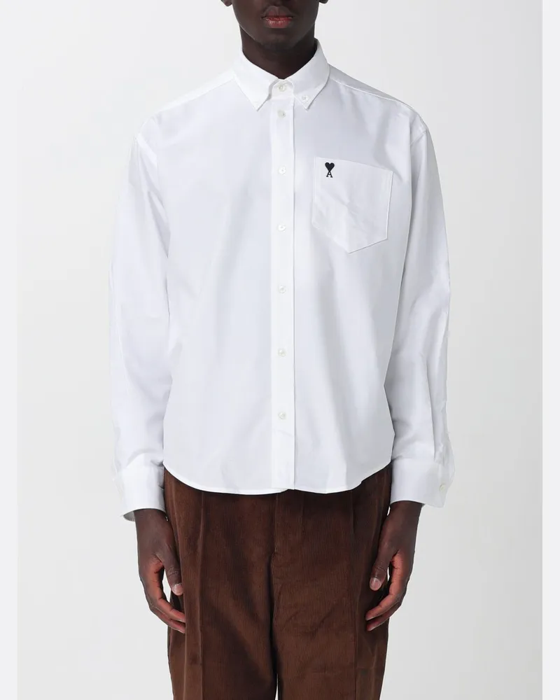AMI Paris Relaxed-Fit-Baumwollhemd mit Button-Down-Kragen und gesticktem Logo Weiß