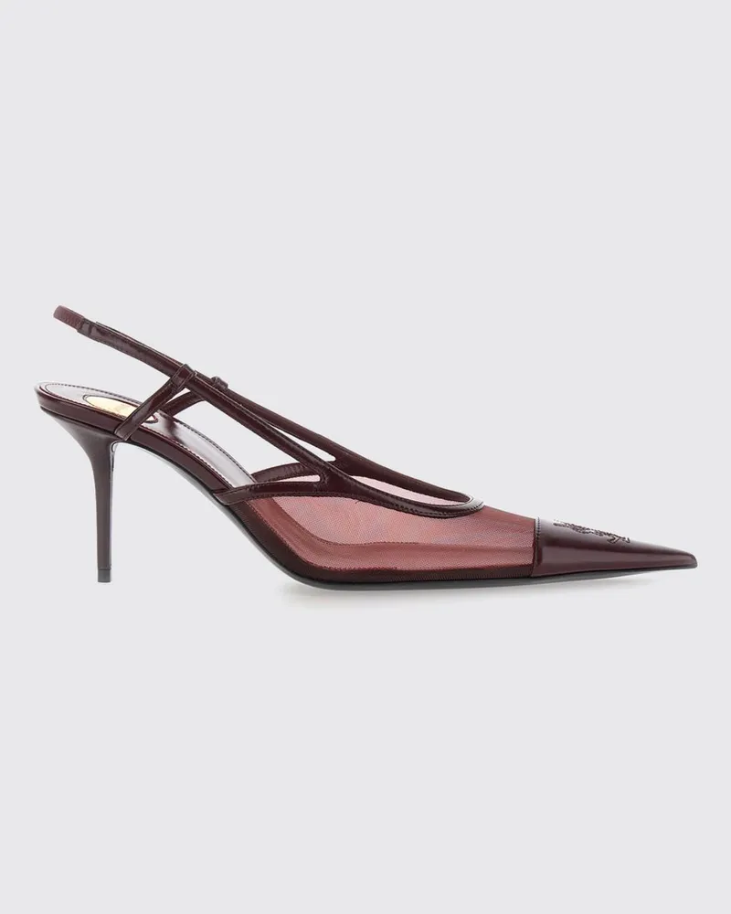 Saint Laurent Renée Slingback-Pumps aus Mesh und Leder mit YSL-Monogramm und mittlerem Absatz Burgunderrot