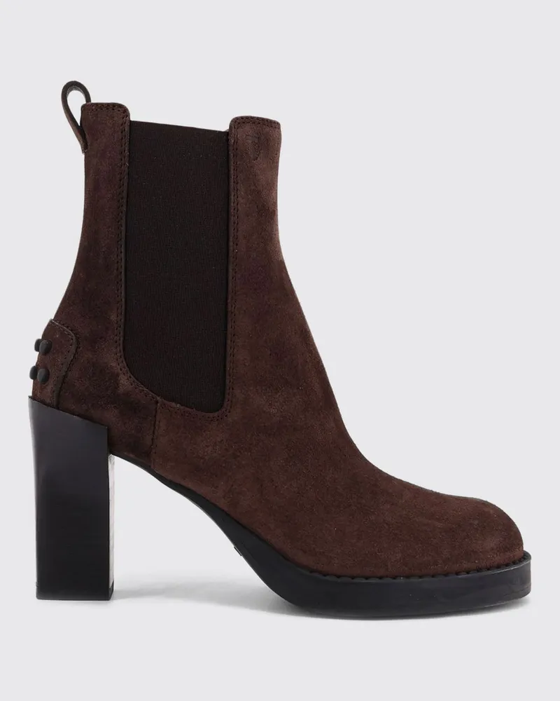 TOD'S Chelsea-Boots aus Veloursleder mit hohem Blockabsatz Braun