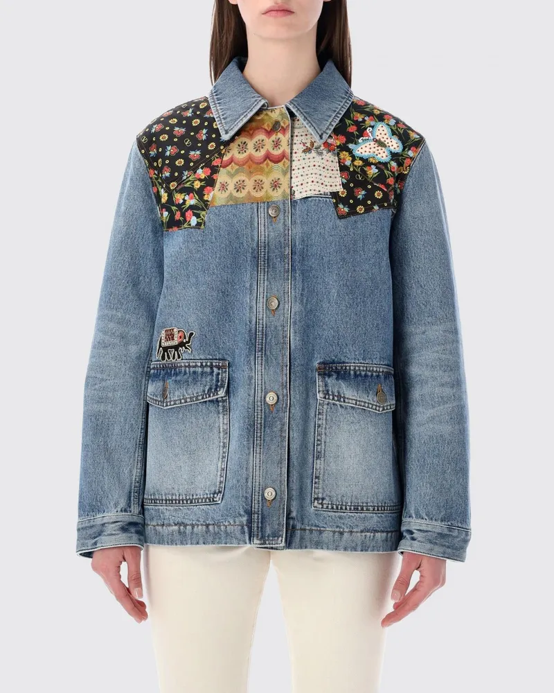 Valentino Garavani Denim-Jacke mit Patchwork-Einsätzen Blau