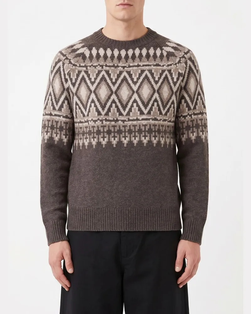 Ballantyne Slim-Fit-Wollpullover mit Rundhalsausschnitt und abstraktem Jacquard-Muster Bunt