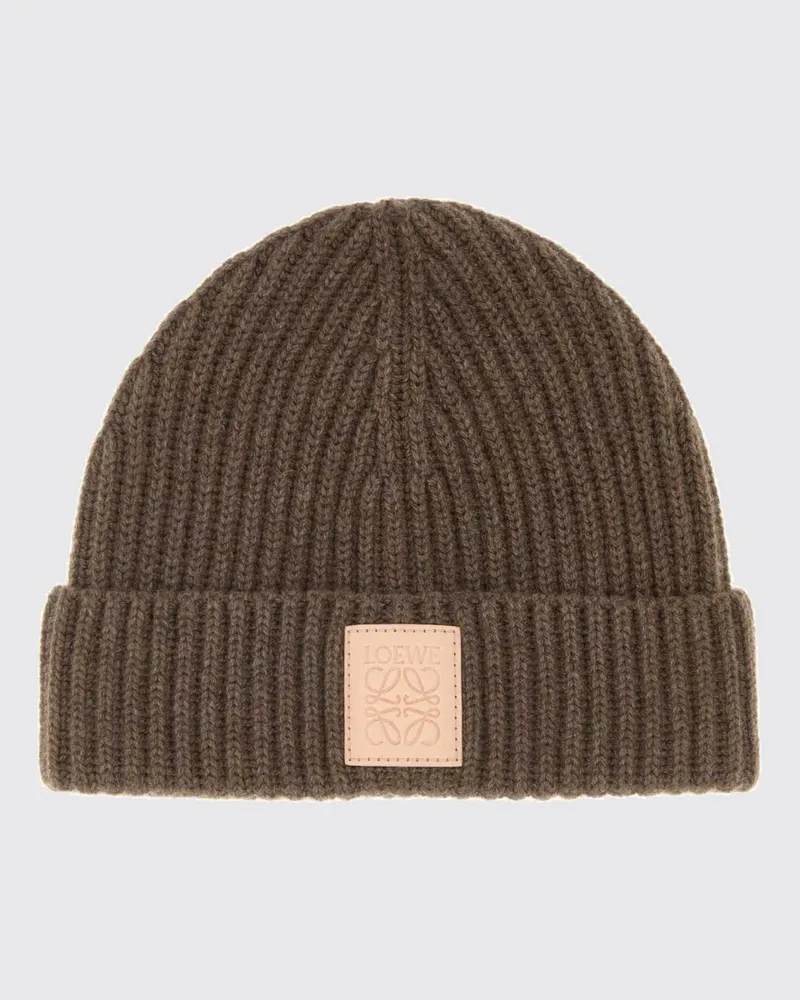 Loewe Gerippter Beanie aus reinem Kaschmir mit Umschlag und Logo-Patch Sand
