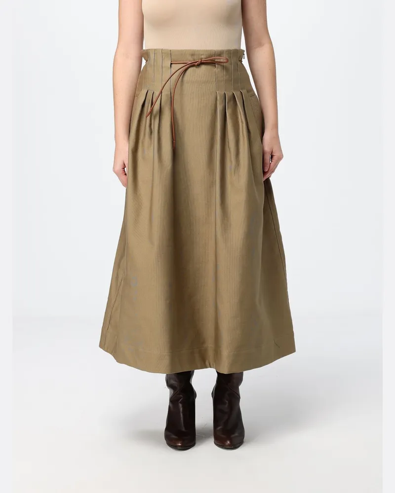 Max Mara Midi-Rock in A-Linie aus Baumwolle mit hohem Bund und Kordelzug Kaki