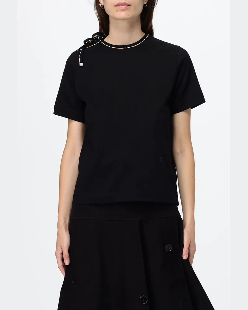 Burberry Baumwoll-T-Shirt von mit Rundhalsausschnitt und Ton-in-Ton EKD-Logo Schwarz
