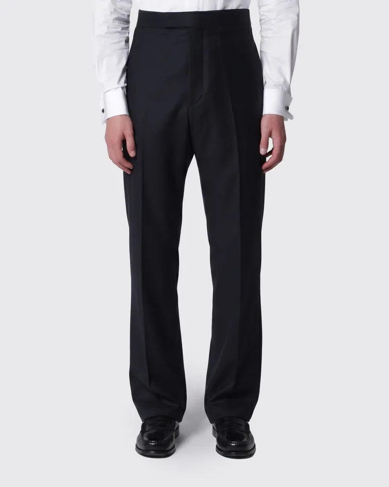 Thom Browne Maßgeschneiderte Slim-Fit-Hose aus reiner Wolle mit dezentralem Verschluss Blau