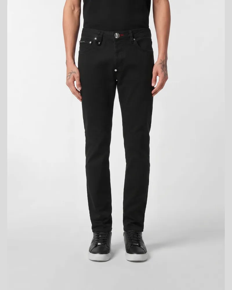 Philipp Plein Slim Fit Jeans aus Denim Schwarz
