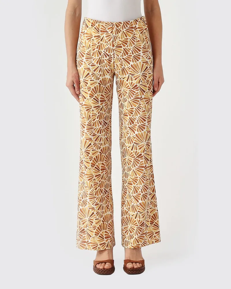 Maliparmi Hoch taillierte Straight-Hose aus Jersey mit tropischem Print Gelb