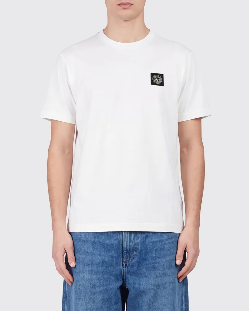 Stone Island Baumwoll-T-Shirt mit Kompass-Logo-Patch auf der Brust Weiß