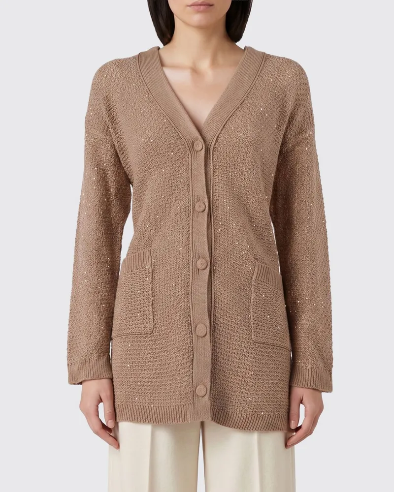 Fabiana Filippi Cardigan aus Baumwollmischung mit Pailletten Braun