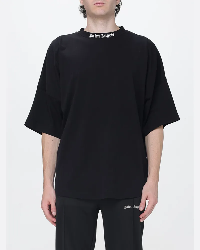Palm Angels Relaxed-Fit-T-Shirt aus Baumwolle mit Logo und überschnittenen Schultern Schwarz