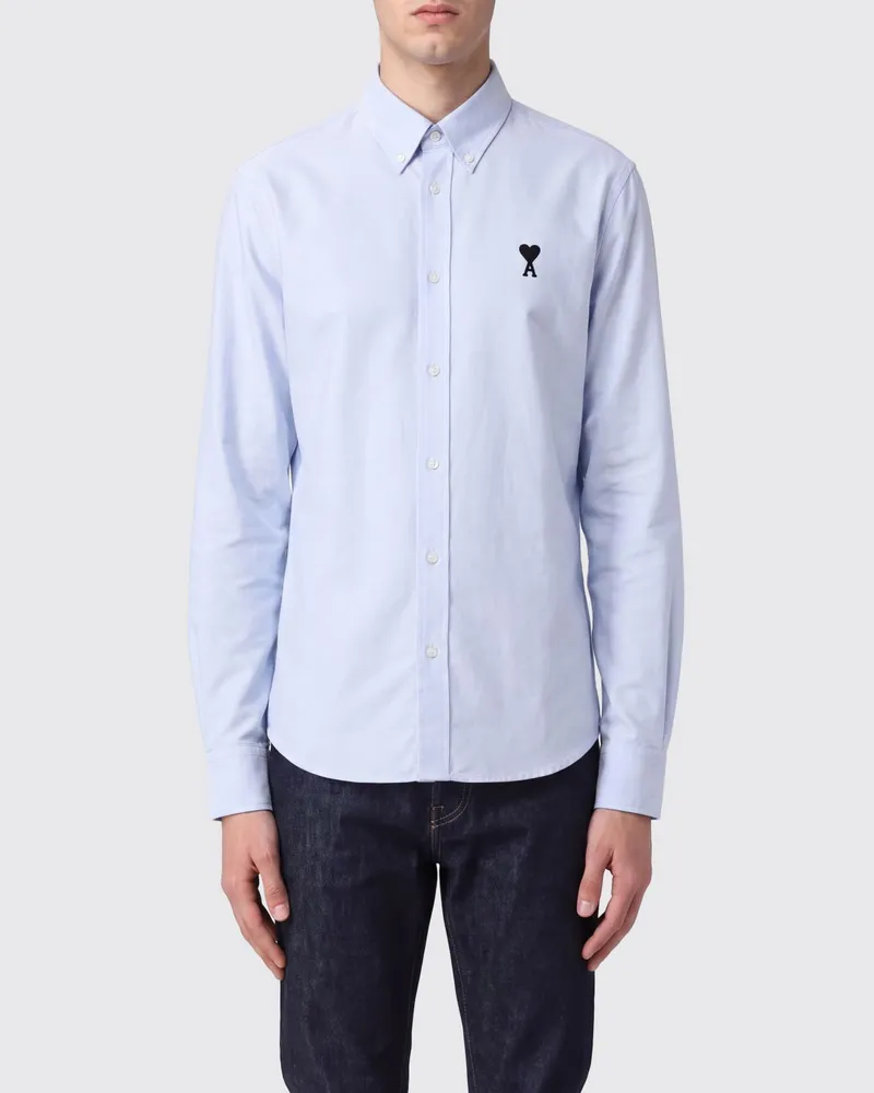 AMI Paris Slim-Fit-Hemd aus Baumwolle mit Button-Down-Kragen und Logo-Stickerei Blau