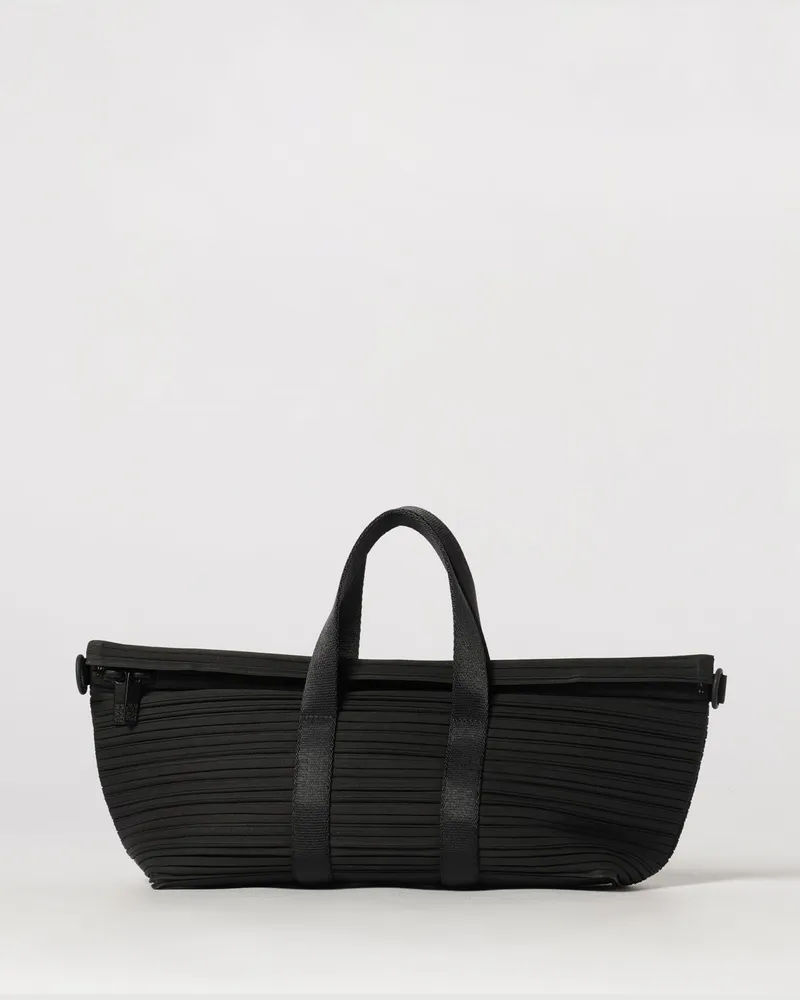 Issey Miyake Kleine plissierte Boston-Tasche aus Polyester Schwarz