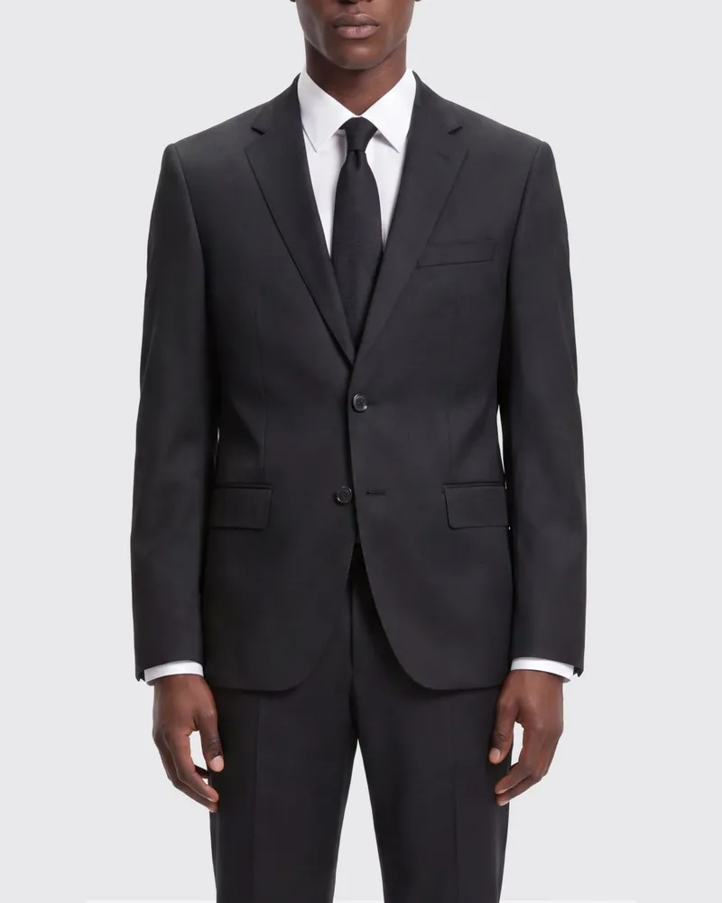HUGO BOSS Einreihiger Blazer aus reiner Schurwolle mit fallendem Revers und Pattentaschen Schwarz
