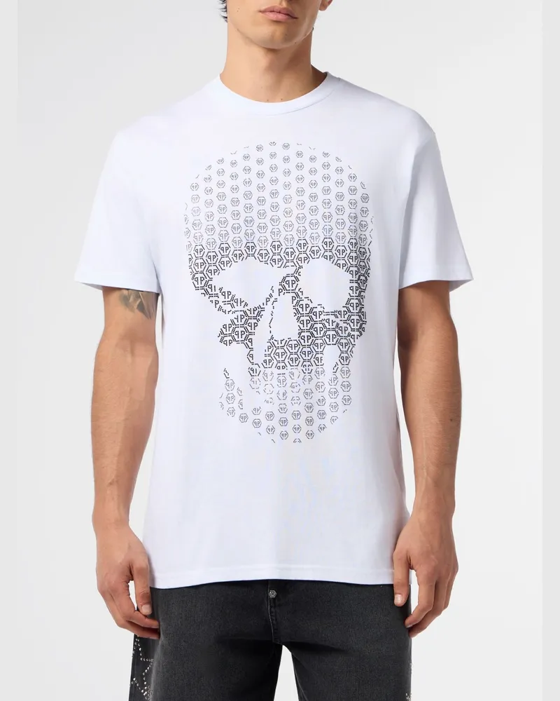 Philipp Plein Skull T-Shirt mit Strasssteinen Weiß